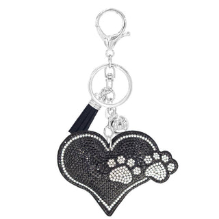 RHINESTONE HEART PAW KEYCHAIN WITH TASSEL, 31966 JOIA ACCESSORIES