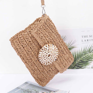 Faux Straw Multi Shell Front Flap Clutch Cathys Place