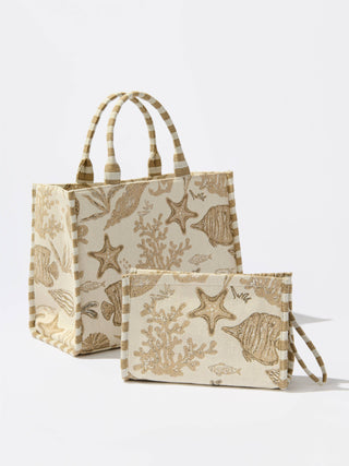 COASTAL JACQUARD TOTE,BEIGE Shiraleah