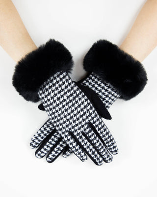 Faux Fur Cuff Mini Houndstooth Gloves (TS) Original USA