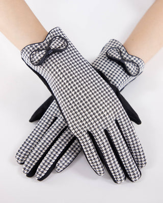 Small Houndstooth Faux Suede Gloves w/ Bow Original USA