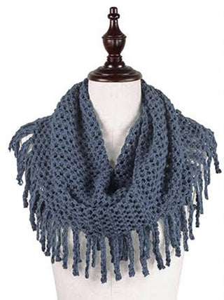 Warm Solid Mini Tube Infinity Scarf With Fringes Cathys Place
