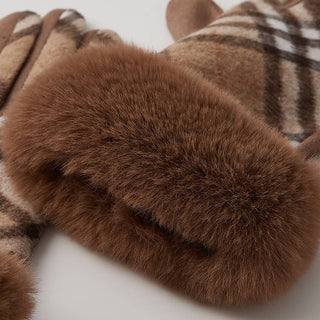 Classic Contrast Plaid Faux Fur Gloves MKS America