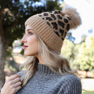 🐆 Leopard Knit Beanie with Pom Pom - 5 Colors Leto Accessories