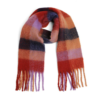Multi-Color Plaid Oblong Scarf Shawl with Fringe Fashion City