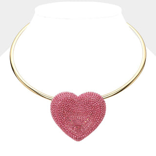 Rhinestone Paved Heart Pendant Necklace Sensibling Corp.