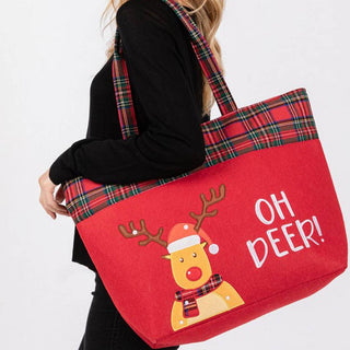 Oh Deer Letter Reindeer Christmas Tote Bag