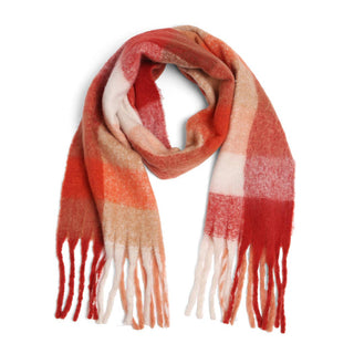 Multi-Color Plaid Oblong Scarf Shawl with Fringe Fashion City