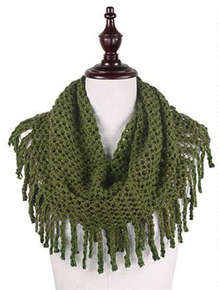 Warm Solid Mini Tube Infinity Scarf With Fringes Cathys Place