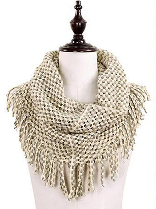 Warm Solid Mini Tube Infinity Scarf With Fringes Cathys Place