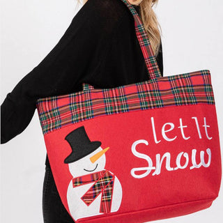 Let It Snow Letter Snowman Christmas Tote Bag