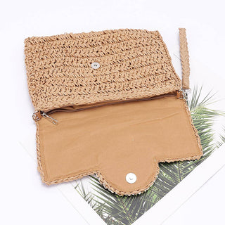 Faux Straw Multi Shell Front Flap Clutch Cathys Place