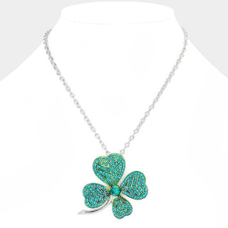St. Patrick's Day Stone Embellished Clover Pendant Necklace Sensibling Corp.