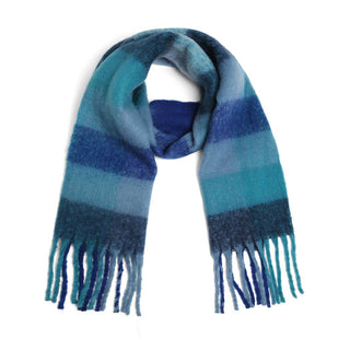 Multi-Color Plaid Oblong Scarf Shawl with Fringe Fashion City