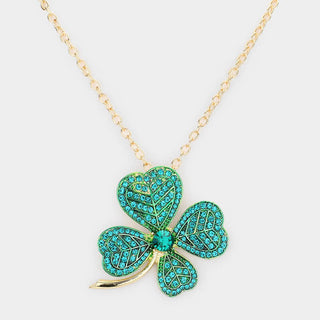 St. Patrick's Day Stone Embellished Clover Pendant Necklace Sensibling Corp.