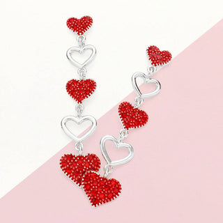 Rhinestone Paved Heart Link Dropdown Earrings Sensibling Corp.