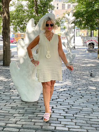 stone linen dress Draped Strapless Mini Linen Dress