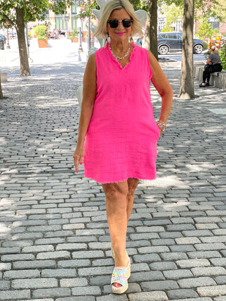 LULU-B HOT PINK LINEN DRESS