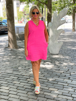 LULU-B HOT PINK LINEN DRESS