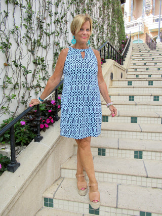 SERENA BLUE KEYHOLE DRESS - Cathys Place