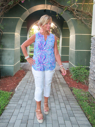 EMMA BLUE SLEEVELESS TOP - Cathys Place