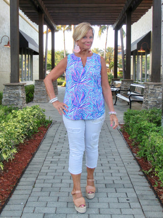 EMMA BLUE SLEEVELESS TOP - Cathys Place
