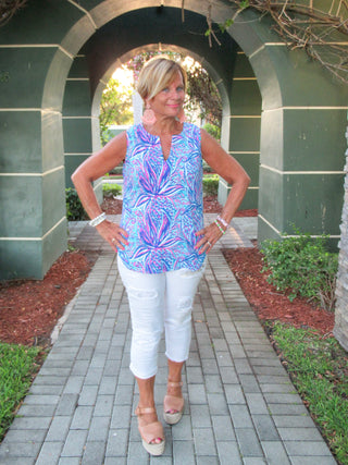 EMMA BLUE SLEEVELESS  V-NECK - Cathys Place