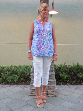 EMMA BLUE SLEEVELESS  V-NECK - Cathys Place