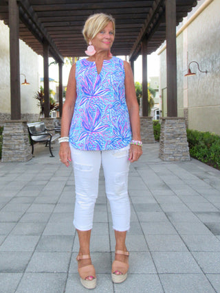 EMMA BLUE SLEEVELESS  V-NECK - Cathys Place