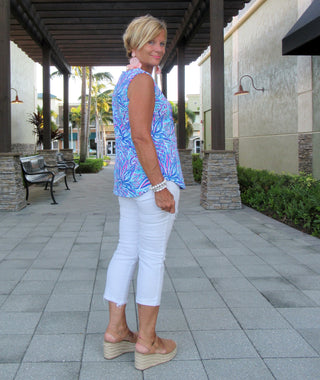 EMMA BLUE SLEEVELESS  V-NECK - Cathys Place