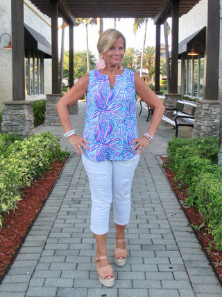 EMMA BLUE SLEEVELESS  V-NECK - Cathys Place