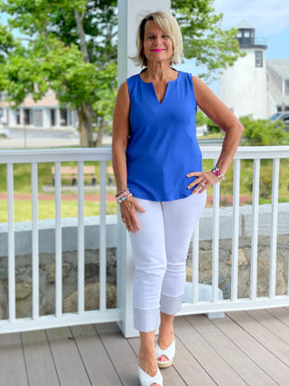 BLUE SLEEVELESS V-NECK TOP - Cathys Place