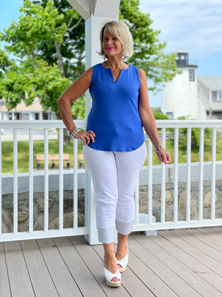 BLUE SLEEVELESS V-NECK TOP - Cathys Place