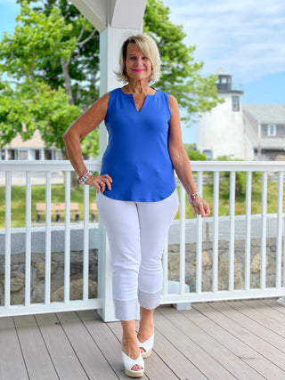 BLUE SLEEVELESS V-NECK TOP - Cathys Place
