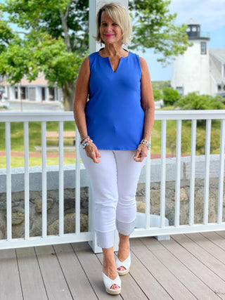 BLUE SLEEVELESS V-NECK TOP - Cathys Place