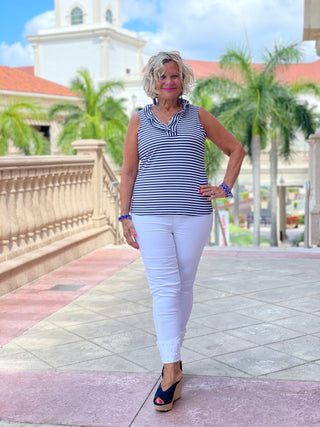 NAUTICAL NAVY SLEEEVLESS RUFFLE - Cathys Place