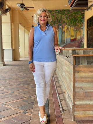 PERRI SLEEVELSS RUFFLE TOP - Cathys Place