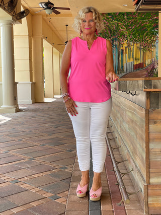 HOT PINK SLEEVELESS V-NECK - Cathys Place