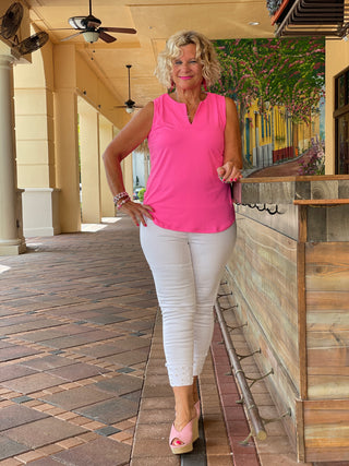 HOT PINK SLEEVELESS V-NECK - Cathys Place