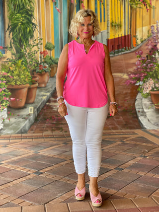 HOT PINK SLEEVELESS V-NECK - Cathys Place
