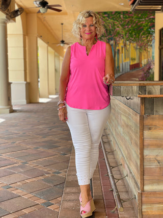 HOT PINK SLEEVELESS V-NECK - Cathys Place