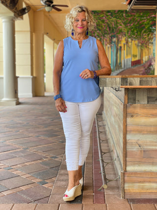 PERIWINKLE SLEEVELESS V-NECK - Cathys Place