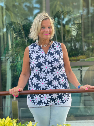DAISY DAY SLEEVELESS V-NECK TOP - Cathys Place