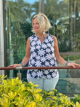 DAISY DAY SLEEVELESS V-NECK TOP - Cathys Place