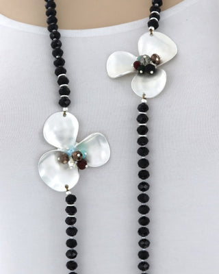 Flower Glass Black Long Necklace