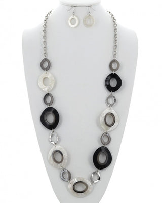 Metal Acetate Oval Long Necklace & Earring Set