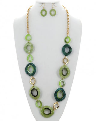 Metal Acetate Oval Long Necklace & Earring Set