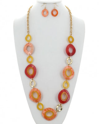Metal Acetate Oval Long Necklace & Earring Set