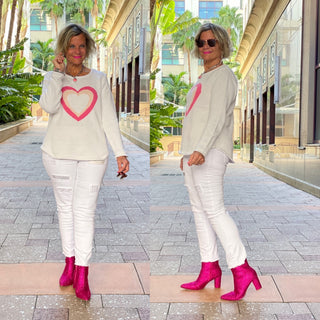WHITE PINK HEART SWEATER