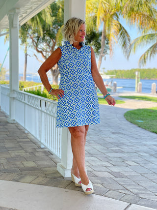 AQUA DIAMONDS RUFFLE DRESS